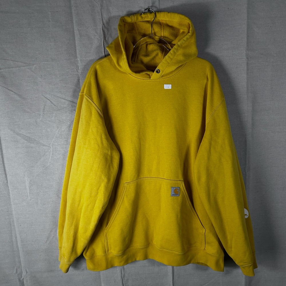 Carhartt Mens Loose Fit Midweight Logo Sleeve Causal Hoodie Yellow 2XL